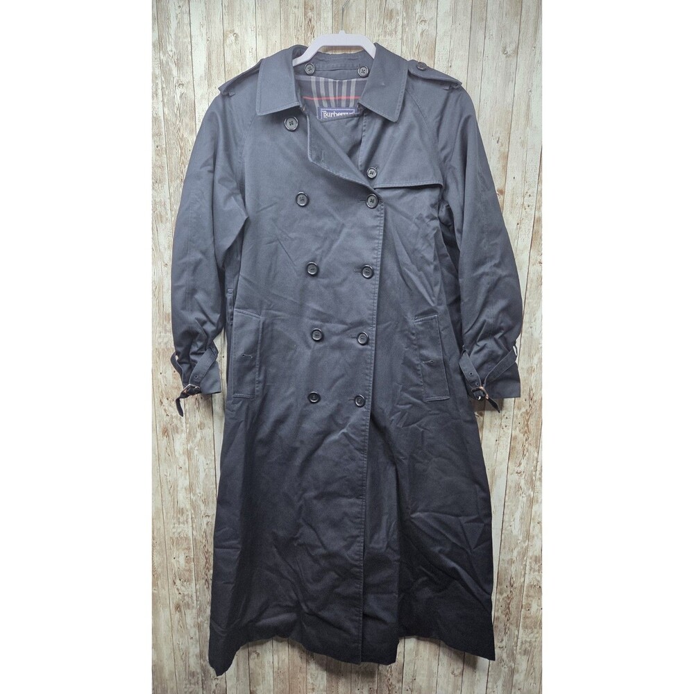 Vintage Burberrys Trench Coat Full Length Navy Blue Size 12 EX Long Lined